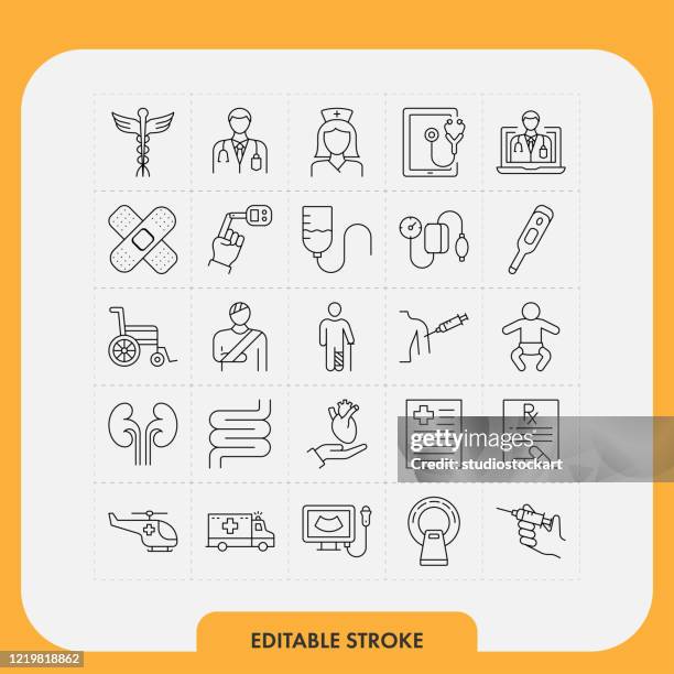 medical thin line series. editable stroke - blood sugar test stock illustrations