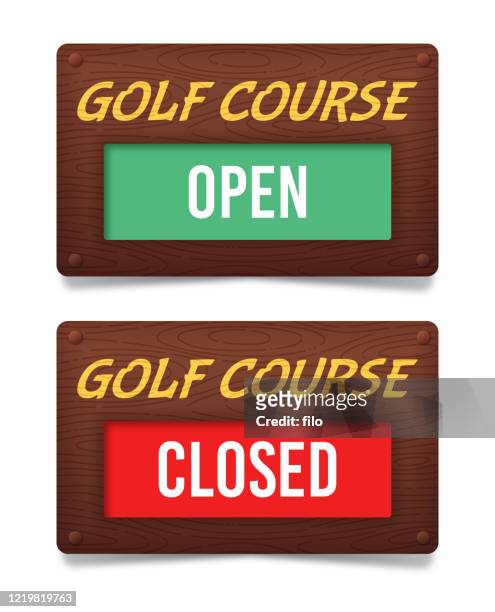 golf course open and closed sign - open workouts stock illustrations