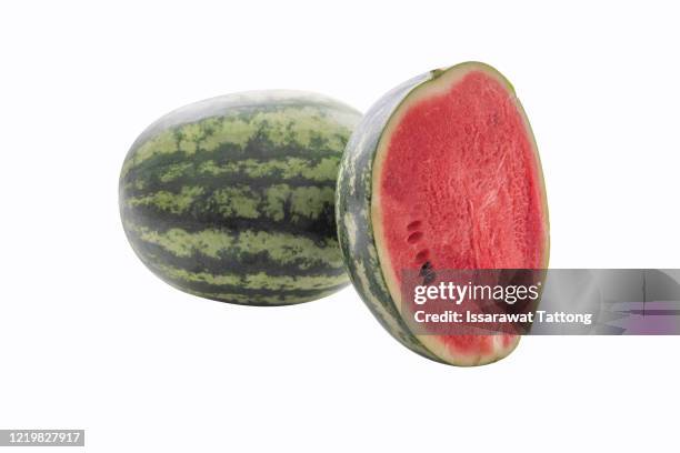 whole and half watermelon isolated on white background - half complete stock pictures, royalty-free photos & images