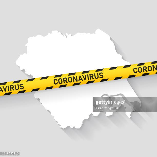 yorkshire and the humber map with coronavirus caution tape. covid-19 outbreak - humber river stock illustrations