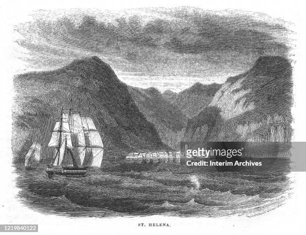 Illustration of the island of St Helena, the island Napoleon Bonaparte was banished to after his defeat at Waterloo in 1814. Engraving from 1888.