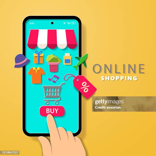 stockillustraties, clipart, cartoons en iconen met online winkelen - online shopping