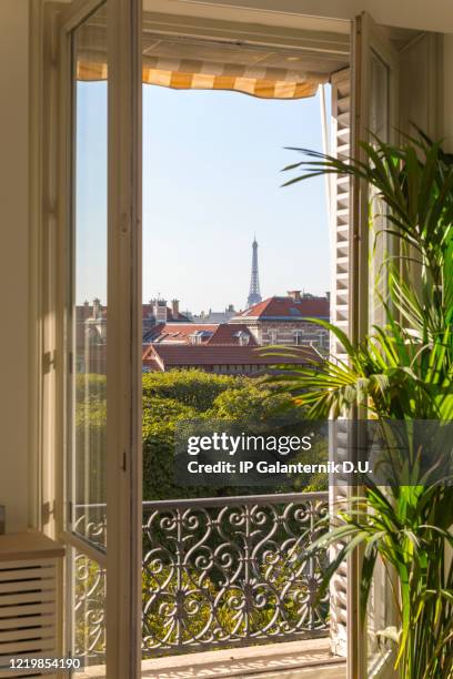 view from the window of the eiffel tower in paris. - paris france hotel stock pictures, royalty-free photos & images