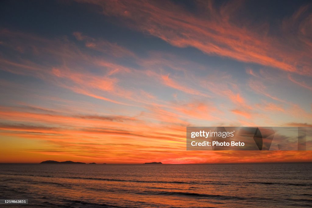 An idyllic color palette during a beautiful sunset along the Pacific Ocean coast in northern Mexico