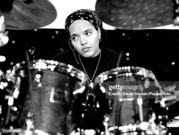 American drummer Terri Lyne Carrington performs live on stage at the Forum in London on 21st November 2001.