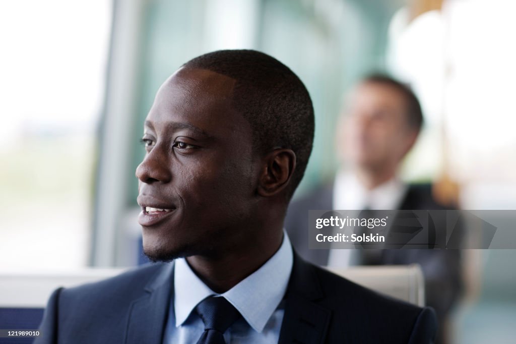 Businessman in train