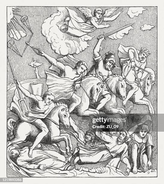 apocalyptic horsemen (limoges, france, 1544), wood engraving, published in 1893 - apocalypse stock illustrations
