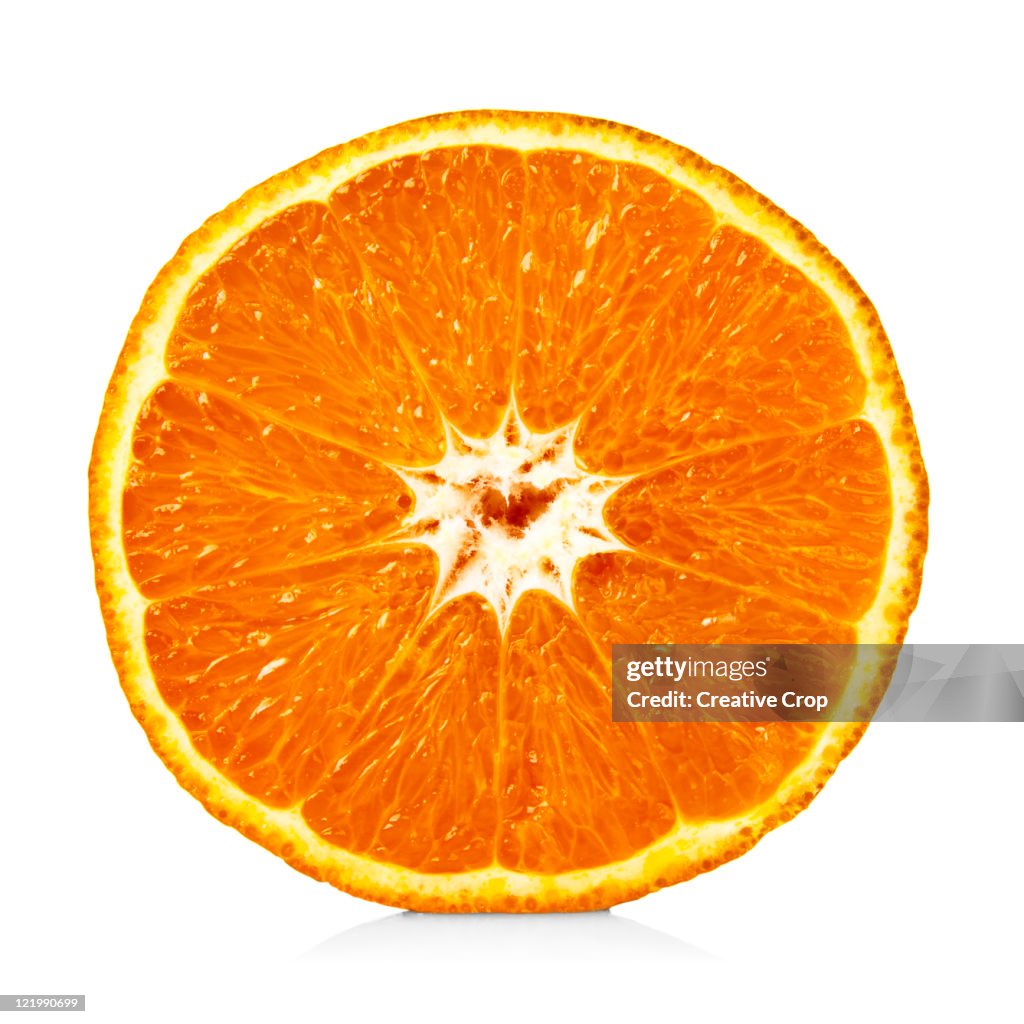 An orange cut in half