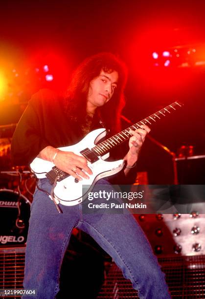 American Rock musician Vito Bratta, of the group White Lion, performs onstage at the Poplar Creek Music Theater, Hoffman Estates, Illinois, July...