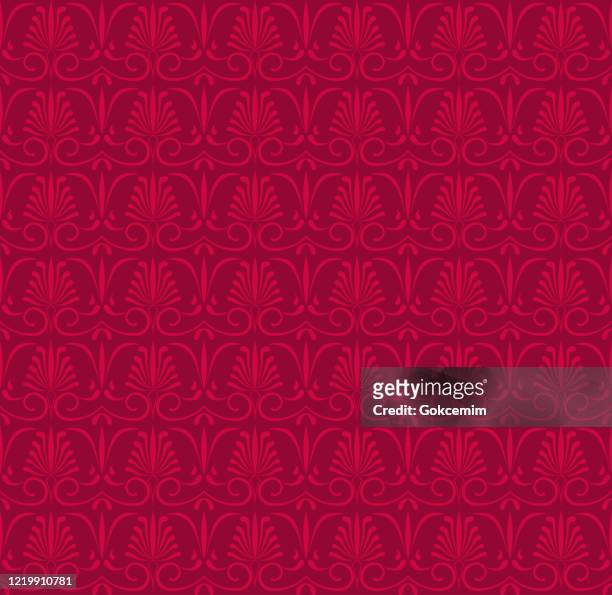 vector tile pattern, lisbon arabic floral mosaic, mediterranean seamless claret red ornament. - dark floral pattern stock illustrations