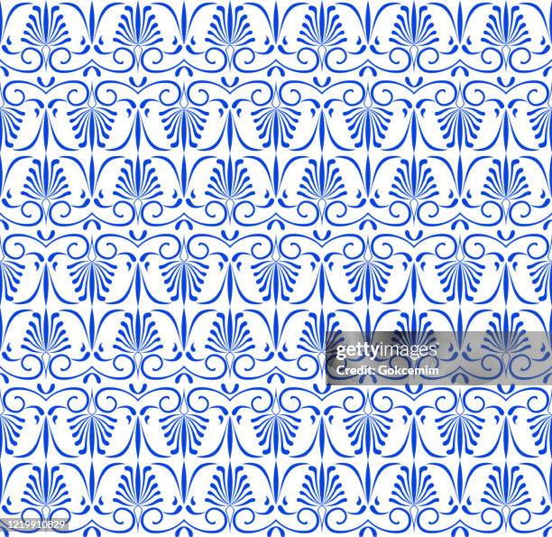 vector tile pattern, lisbon arabic floral mosaic, mediterranean seamless navy blue ornament. - bathroom tile background stock illustrations