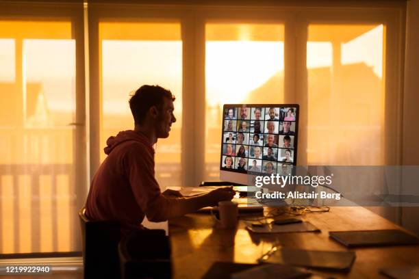 student on video call from his home during lockdown - teen webcam foto e immagini stock