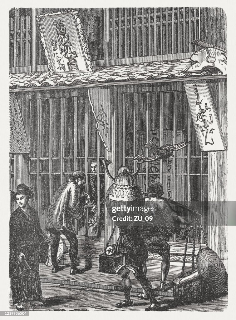 A pharmacy in Tokyo, Japan, wood engraving, published in 1893