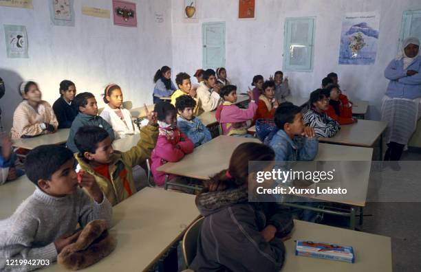 Some Sahrawi refugees are seen in the Tindouf refugee camp on December 05, 1996 in Tinduf, Algeria