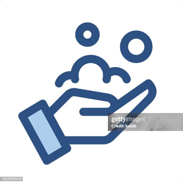 hand soaping - outline icon - pixel perfect sign - sponge isolated stock illustrations