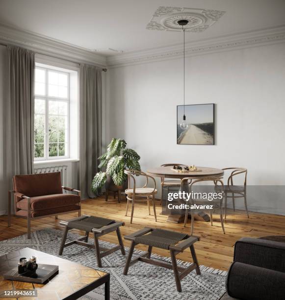 3d rendering of a small playing table in a living room - small stock pictures, royalty-free photos & images