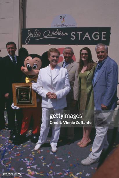 British actress and singer Julie Andrews, senior executive Roy E Disney, American actress Anne Hathaway and American film director, film producer,...