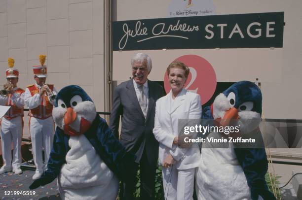 British actress and singer Julie Andrews and American actor, comedian, writer, singer, and dancer Dick Van Dyke attend the Walt Disney Studios...