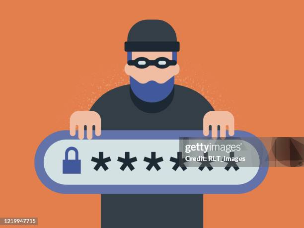 illustration of cyber criminal lurking behind password login bar - hide identity stock illustrations