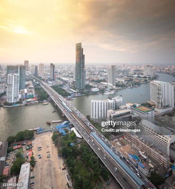 cityscape of capital city  aerial view sathorn and silom district and sky-train station chong nonsi at downtown in cbd the bangkok silom , asoke ,central of bangkok,thailand - bangkok street stock pictures, royalty-free photos & images