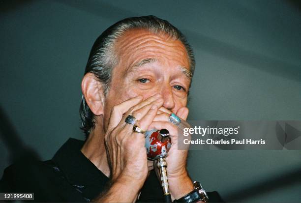 Blues harmonica player Charlie Musselwhite performs live at the New Orleans JazzFest on April 24, 2005 in New Orleans, Louisiana.