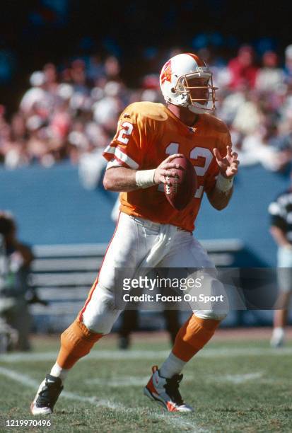 Trent Dilfer of the Tampa Bay Buccaneers drops back to pass against the Cleveland Browns during an NFL football game September 10, 1995 at Clevland...