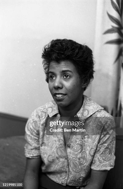 Playwright Lorraine Hansberry , the first African-American female author to have a play performed on Broadway, in her Greenwich Village Apartment,...