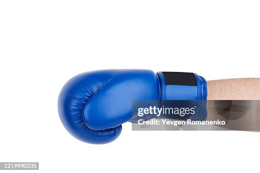 Blue boxing glove on men's hand isolated on white Blue boxing glove on men's hand isolated on white