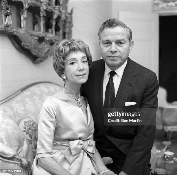 Conde Nast magazine publisher Samuel Irving "S I" Newhouse Jr. At home with his wife Jane, May 1959.