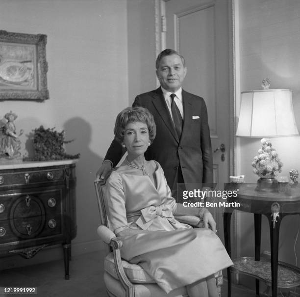 Conde Nast magazine publisher Samuel Irving "S I" Newhouse Jr. At home with his wife Jane, May 1959.