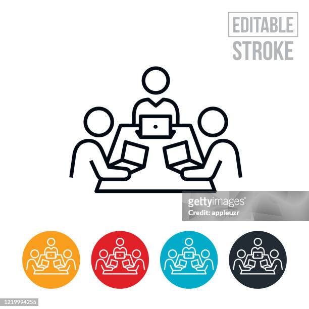 boardroom thin line icon - editable stroke - conference table stock illustrations