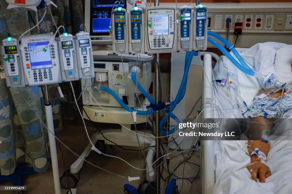 A Coronavirus Patient Connected to Life-Sustaining Devices at Mount Sinai South Nassau Hospital in Oceanside, New York