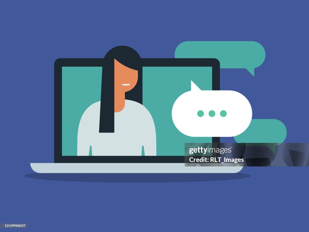 Conversations Computer Illustration Of Young Woman Having Discussion On Laptop Computer Screen ...