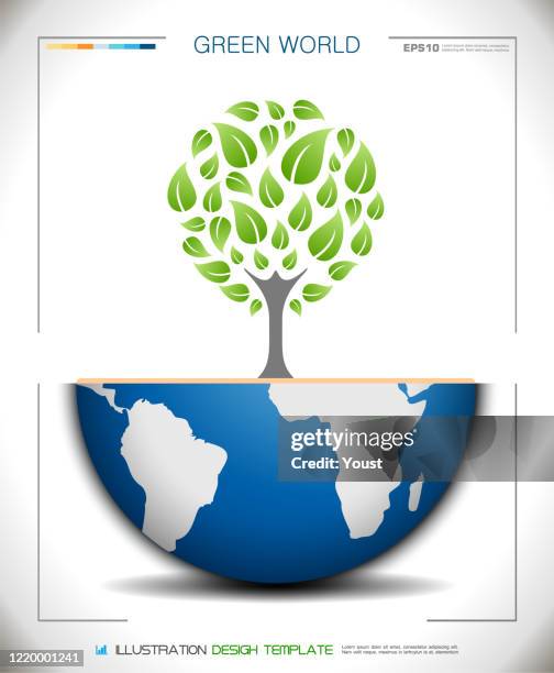 world globe eco green tree - half full stock illustrations