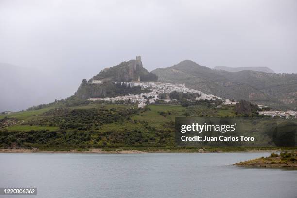 Panoramic view of the town during the coronavirus pandemic on April 20, 2020 in Zahara de la Sierra, Spain. Zahara has mostly cut itself off to the...