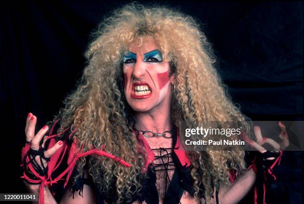 Portrait of American Heavy Metal singer Dee Snider, of the group Twisted Sister, as he poses backstage at the Rosemont Horizon, Rosemont, Illinois,...