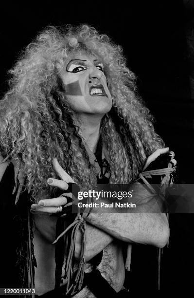 Portrait of American Heavy Metal singer Dee Snider, of the group Twisted Sister, as he poses backstage at the Rosemont Horizon, Rosemont, Illinois,...