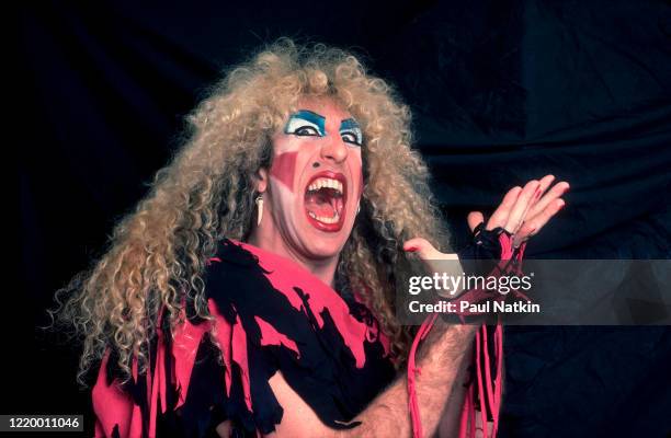 Portrait of American Heavy Metal singer Dee Snider, of the group Twisted Sister, as he poses backstage at the Rosemont Horizon, Rosemont, Illinois,...