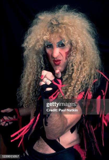 Portrait of American Heavy Metal singer Dee Snider, of the group Twisted Sister, as he poses backstage at the Rosemont Horizon, Rosemont, Illinois,...