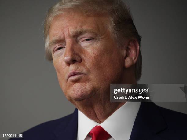 President Donald Trump attends the daily briefing of the coronavirus task force at the White House April 20, 2020 in Washington, DC. Oil prices fell...