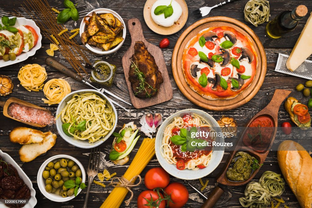 Top view table full of food