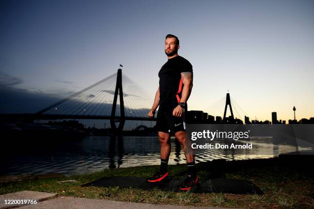 Dancer, instructor and musical theatre performer Heath Keating poses on the shoreline at Blackwattle Bay on April 21, 2020 in Sydney, Australia. With...