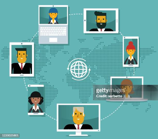video conference - business people - employee engagement stock illustrations