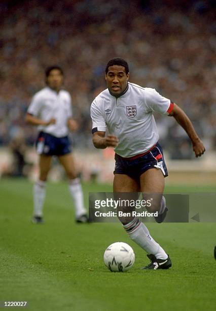 John Barnes of England in action during the World Cup qualifying match against Poland played at Wembley Stadium in London, England. England won the...