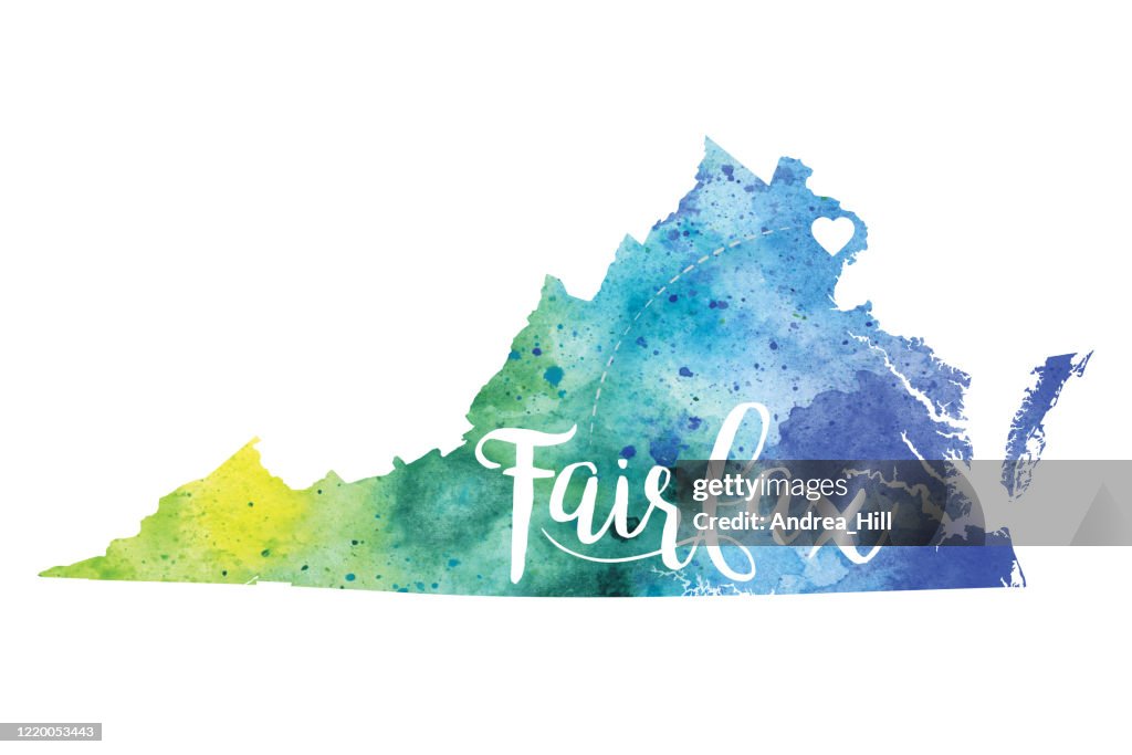 Fairfax, Virginia Raster Watercolor Map Ilustração
