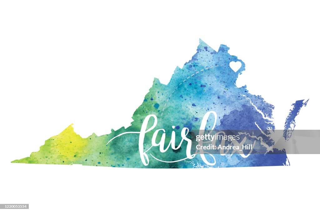 Ilustración del mapa de la acuarela ráster de Fairfax, Virginia