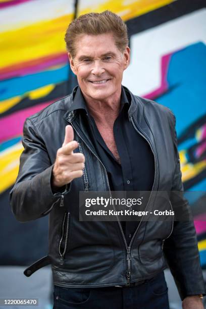 David Hasselhoff photographed at the 'Up Against The Wall - Mission Mauerfall' photo call at the East Side Gallery on September 17, 2019 in Berlin,...