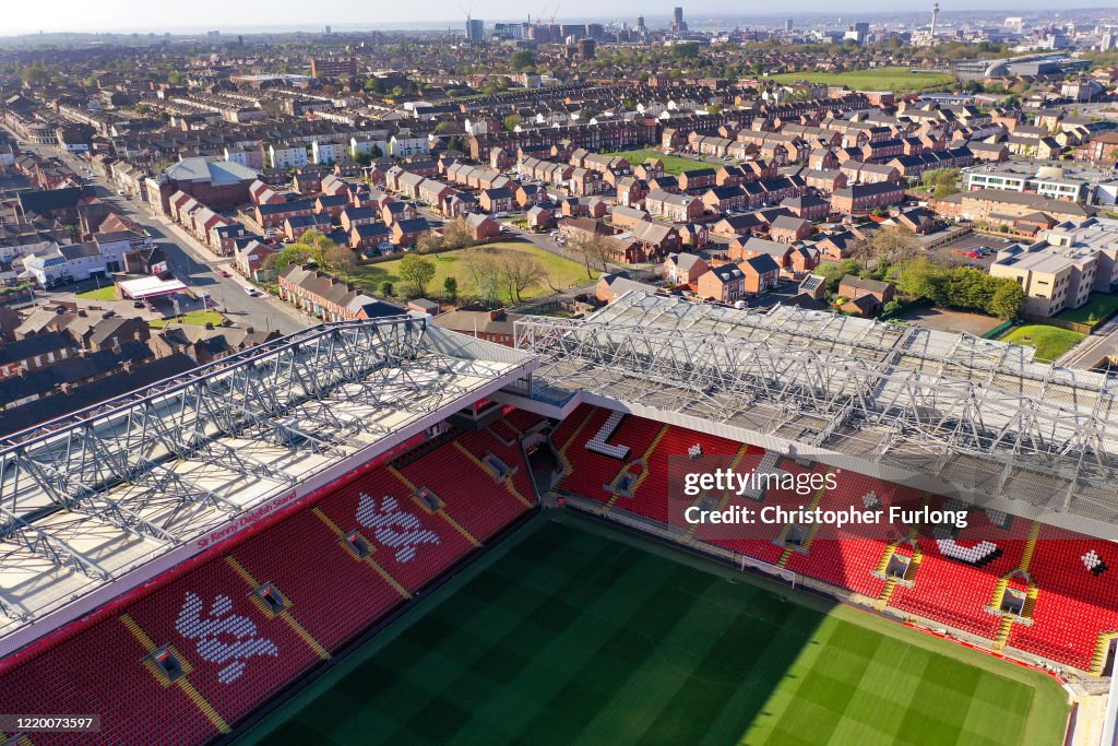 Aerial Views Of Anfield As Football Remains Suspended Due To Coronavirus