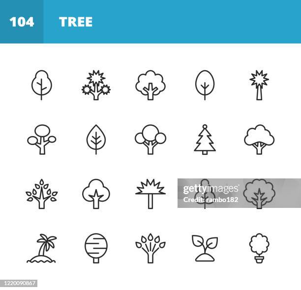 樹線圖示。可編輯描邊。圖元完美。適用於行動和 web。包含如樹,森林,自然,戶外,環境,生態,秋季,春天,花,種子,公園,蘋果,楓樹,松樹,杉木。 - apple blossom tree 幅插畫檔、美工圖案、卡通及圖標