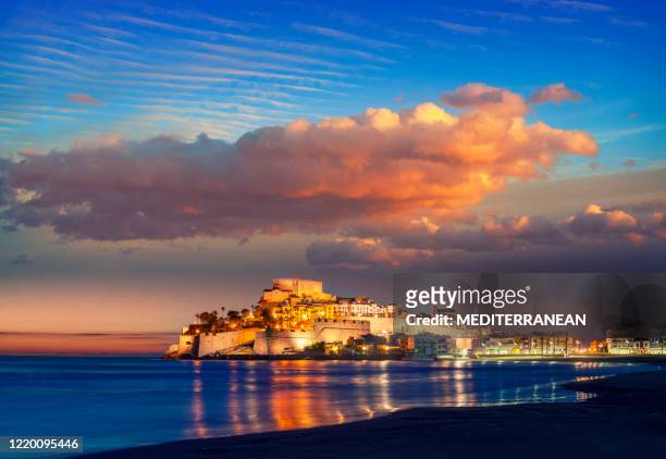 peniscola peñiscola old town skyline in mediterranean of castellon spain - costa_del_azahar stock pictures, royalty-free photos & images